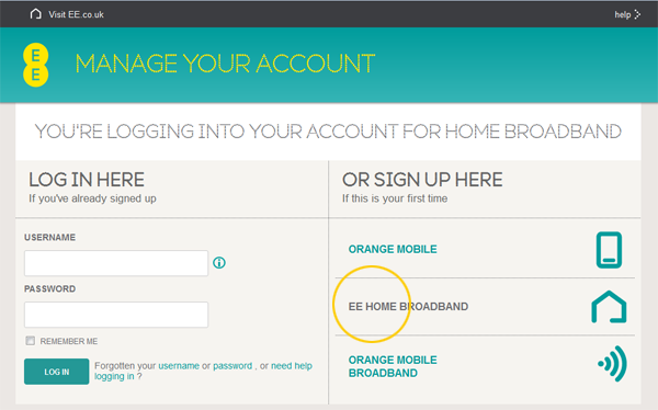 Log in to your home broadband, home phone and EE TV account