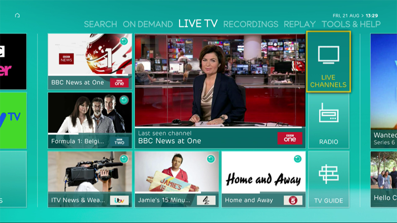 Using my EE TV LIVE CHANNELS guide