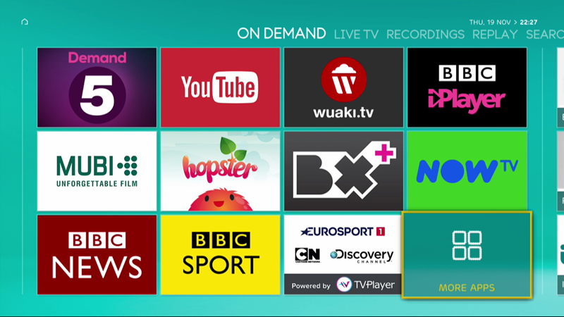  What apps are available on EE TV? (...., YouTube,...)