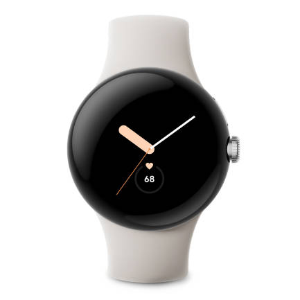 Google Pixel Watch Polished Silver with Chalk Active Band