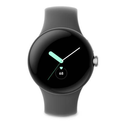 Google Pixel Watch Polished Silver with Charcoal Active Band