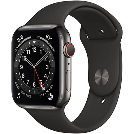 Apple Watch Series 6 44mm Graphite Stainless Steel Case with Black Sport Band  - Good As New