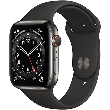Apple Watch Series 6 44mm Graphite Stainless Steel Case with Black Sport Band