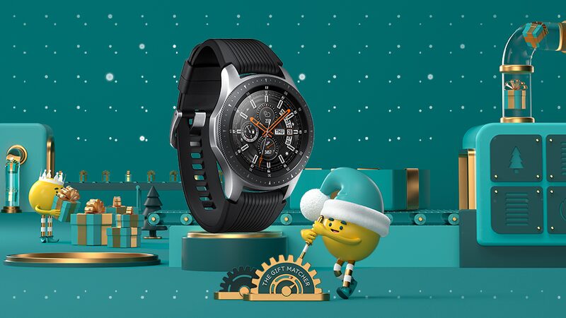 Samsung Galaxy Watch 4G on a Christmas background 