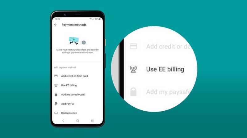 Payment methods > Use EE billing
