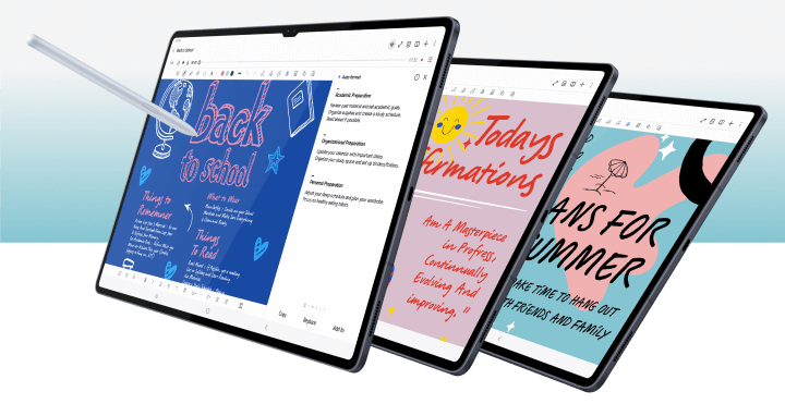 Three tablets on top of each other showcasing the productivity to the maximum