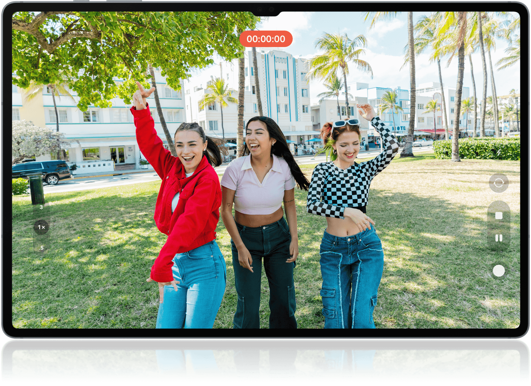 A group of 3 woman posing for a video