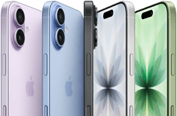 iPhone 17, exterior front, exterior rear, exterior side, five colours: Lavender, Mist Blue, Black, White and Sage.