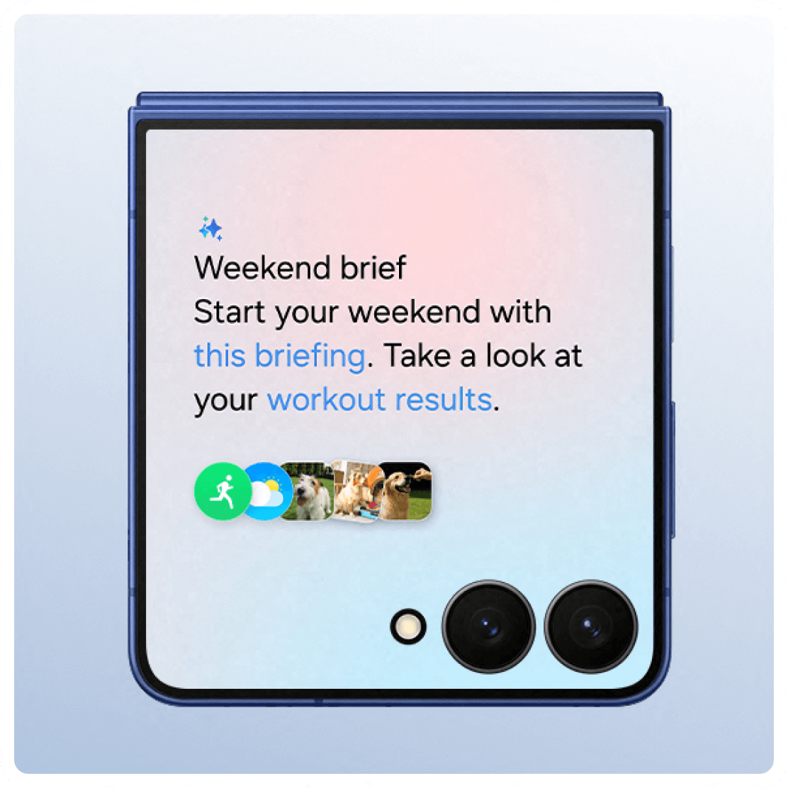 Phone flipped shut showing screen with gemini summary of your week with accessible links.