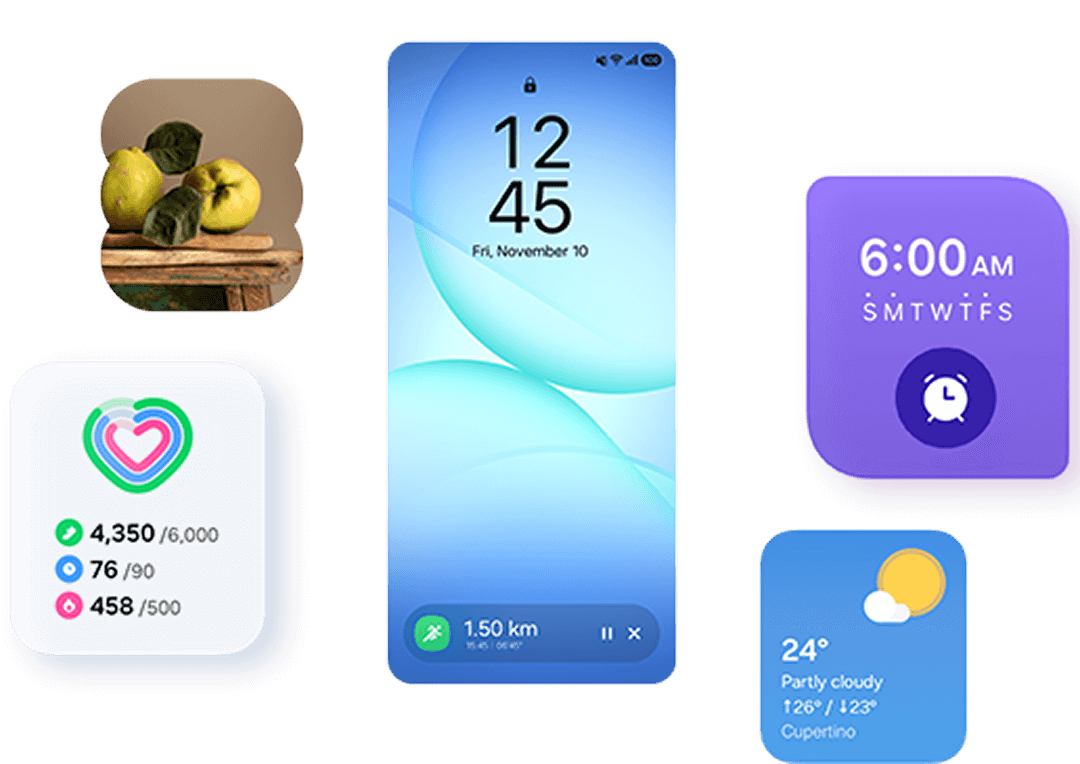 One UI user interface, showing lots of colourful icons and shortcuts