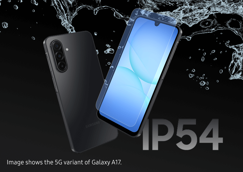 Illustration showing the A17 5G's splash protection