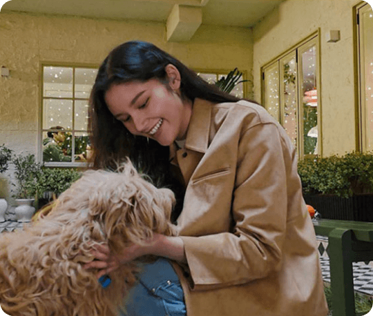 Night photography - a women with a dog