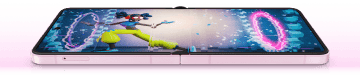 Galaxy Z Flip8's open lying flat with a game on screen