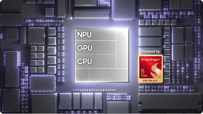 A CGI image of a processor showing the features including Snapdragon.