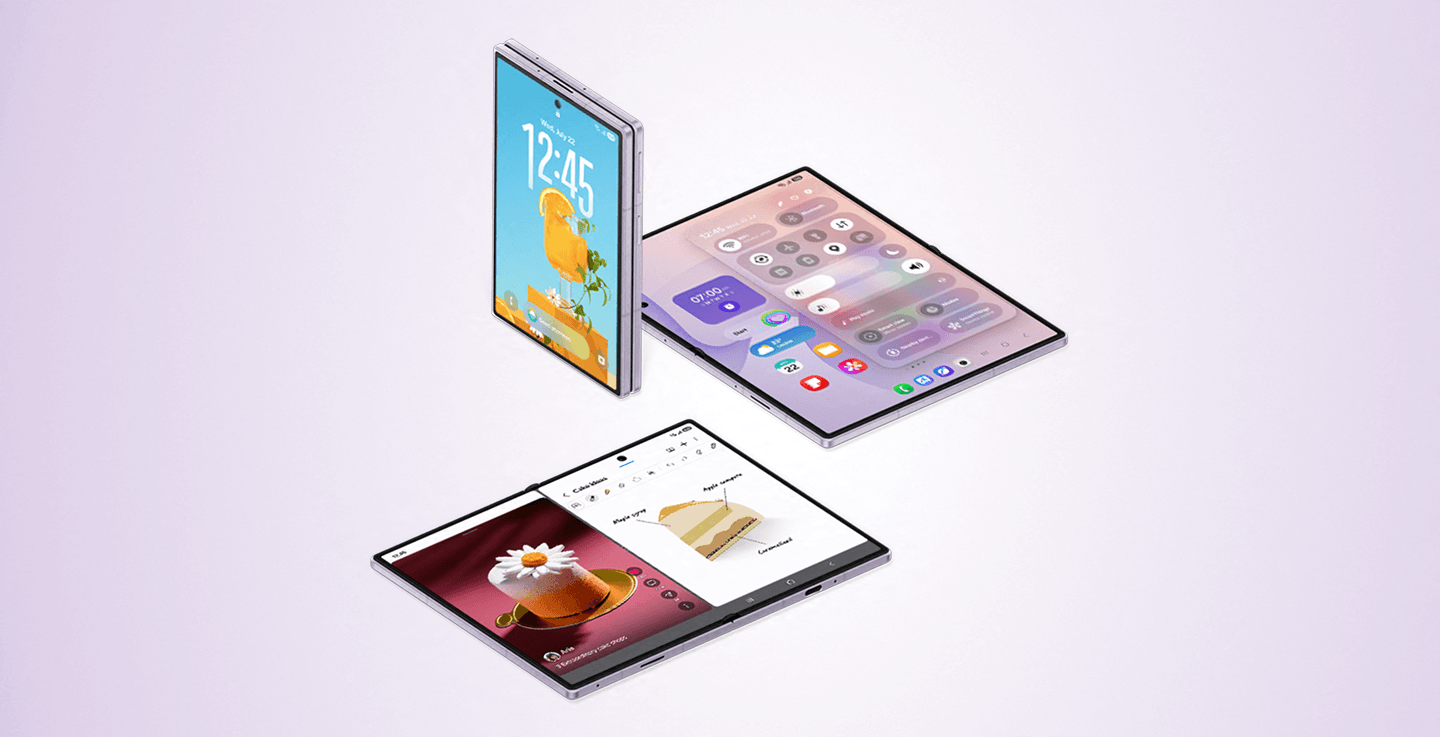3 images of the Fold8 highlighting the UI functionality