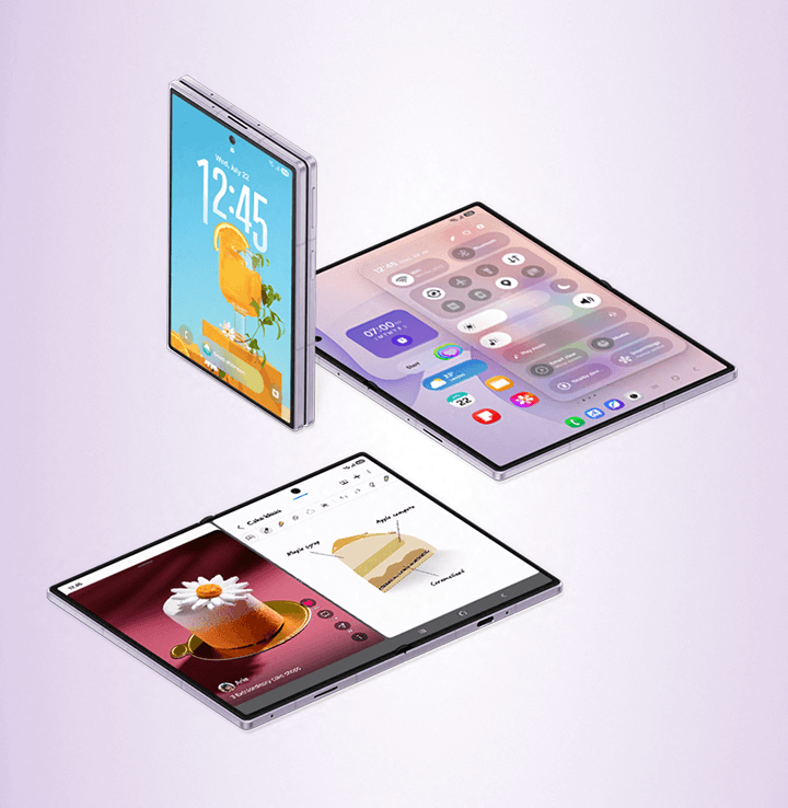 3 images of the Fold8 highlighting the UI functionality