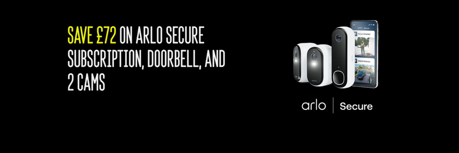 Arlo doorbell security bundle displayed alongside iPhone with Arlo security app