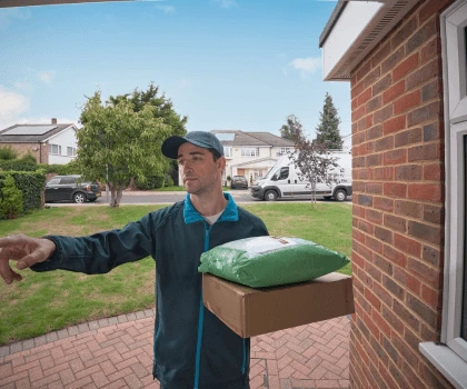 Delivery man spotted on Arlo door security camera