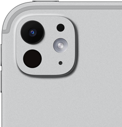 iPad Pro, back exterior, silver colour, pro camera system with five-element lens and adaptive true tone flash