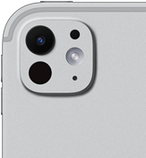 iPad Pro, back exterior, silver colour, pro camera system with five-element lens and adaptive true tone flash