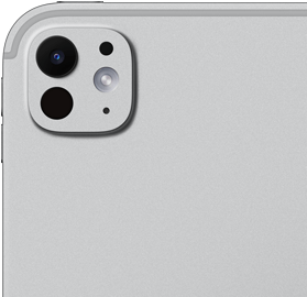 iPad Pro, back exterior, silver colour, pro camera system with five-element lens and adaptive true tone flash