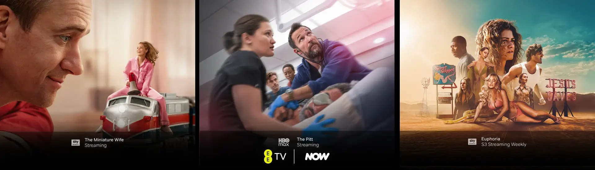 EE TV - NOW - The Miniature Wife Streaming - The Pitt Streaming - Euphoria S3 streaming weekly