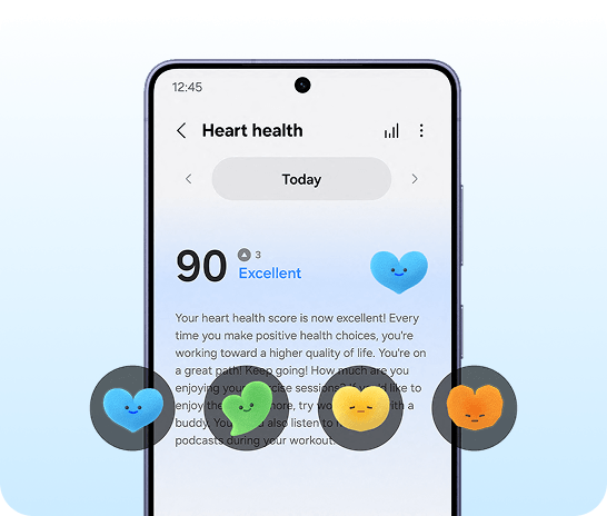 An image of a Samsung phone with a heart health score