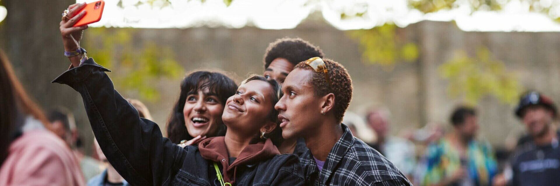 Group of friends taking a selfie.