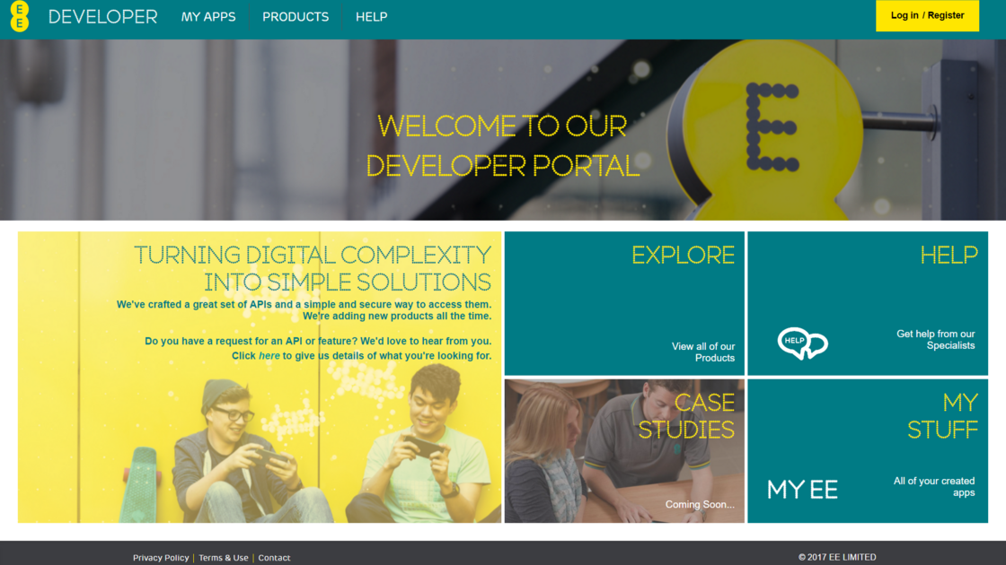 EE developer portal homepage
