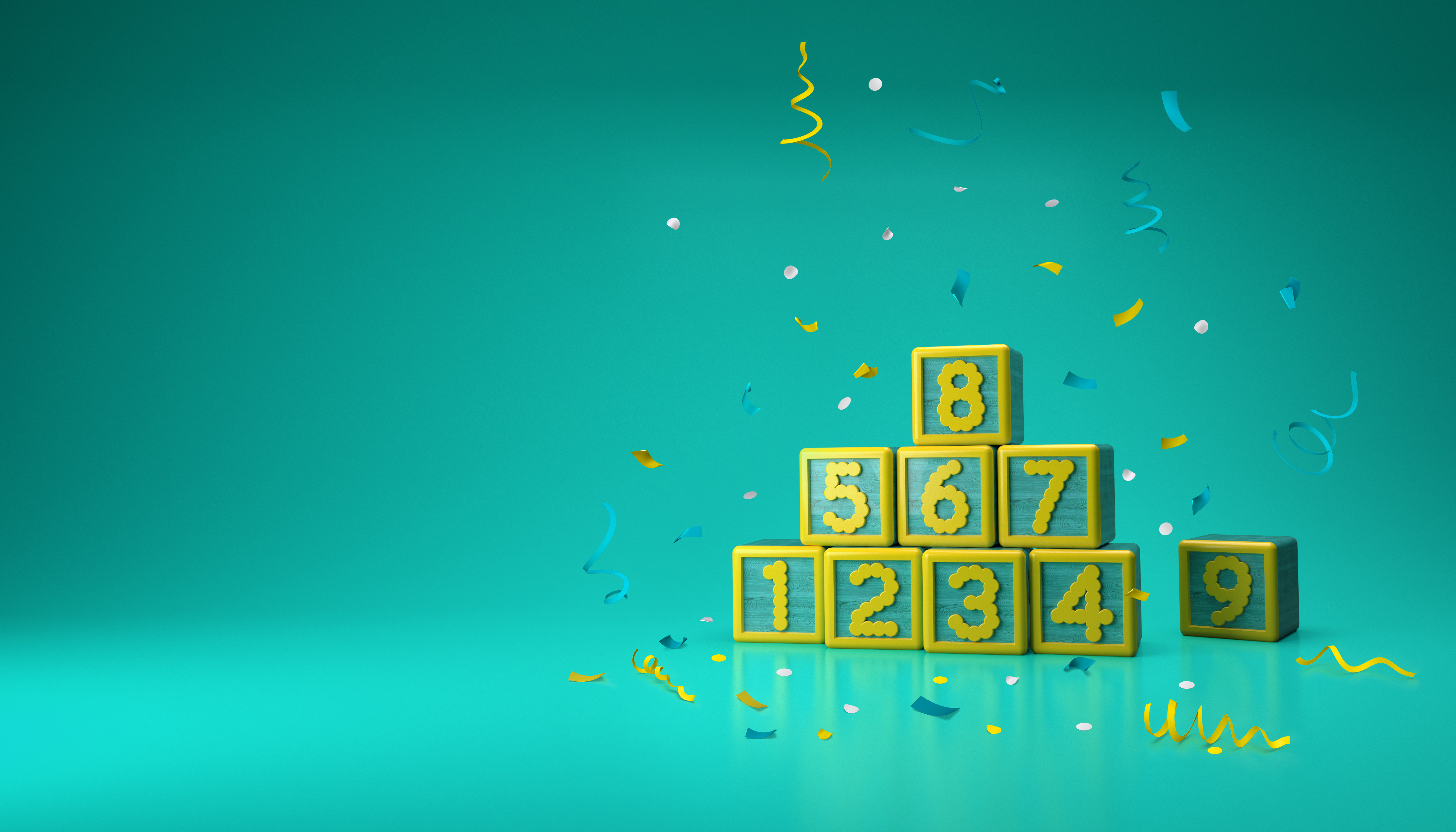 9 yellow building blocks with the number 8 on top
