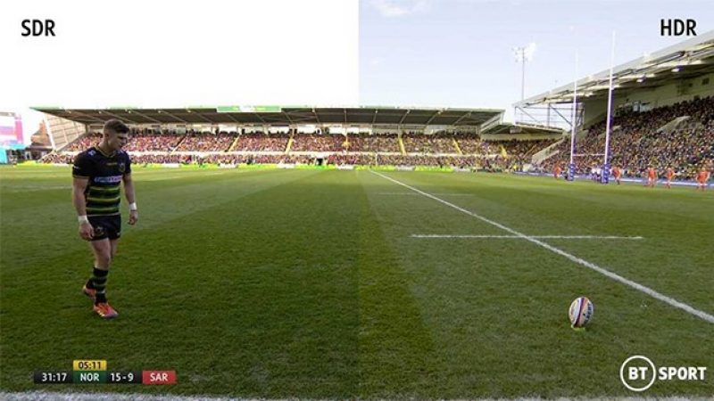 SDR and HDR content side by side - footage of a rugby match 