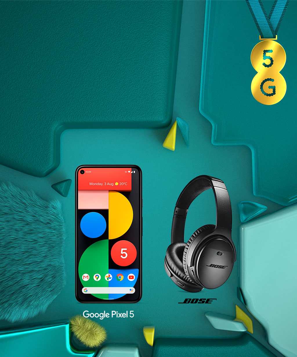 Google Pixel 5 with a pair of Bose headphones