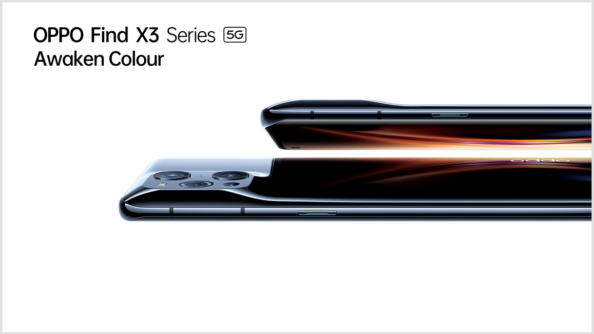 The OPPO Find X3 Pro 5G phone from a side on view