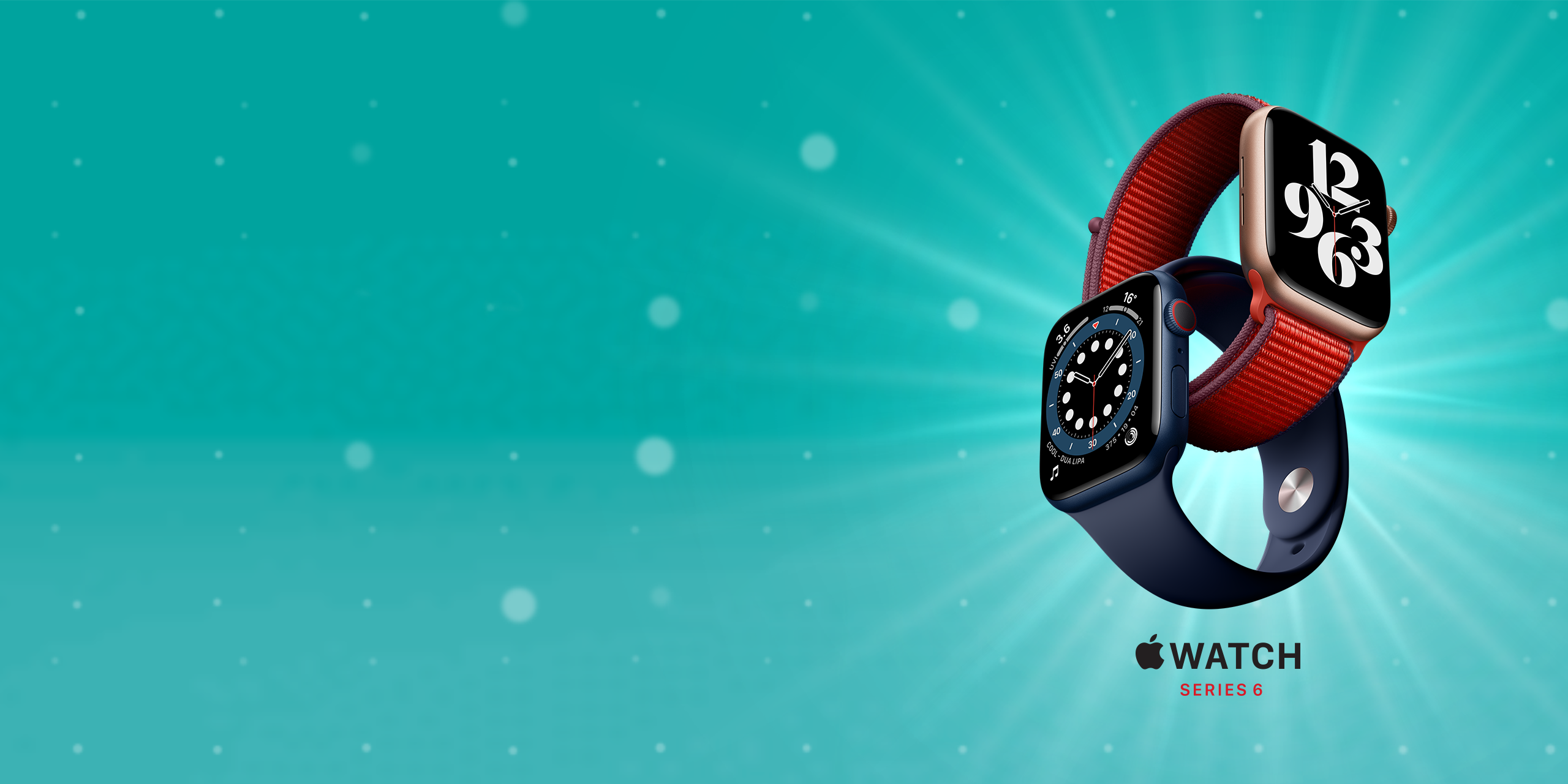 Apple Watch Series 6 on an aqua background