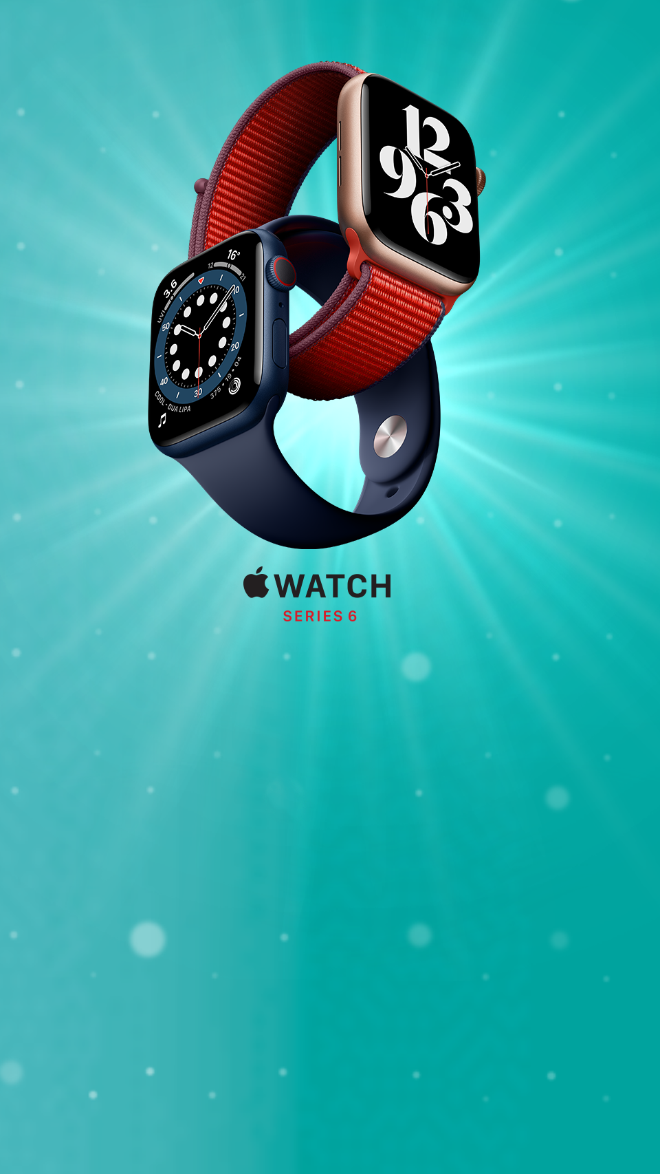 Apple Watch Series 6 on an aqua background