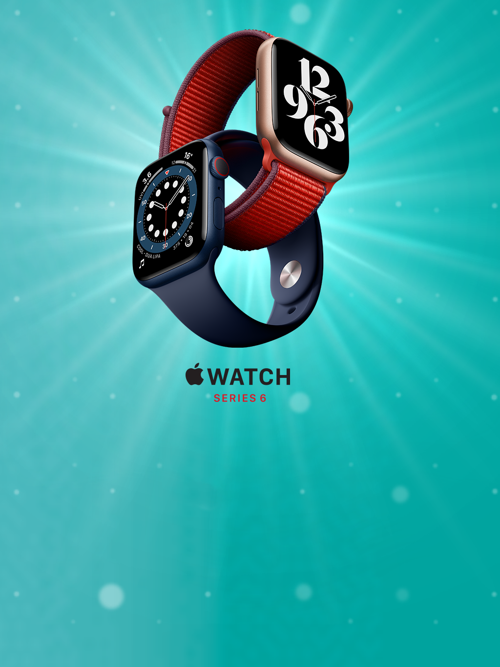 Apple Watch Series 6 on an aqua background