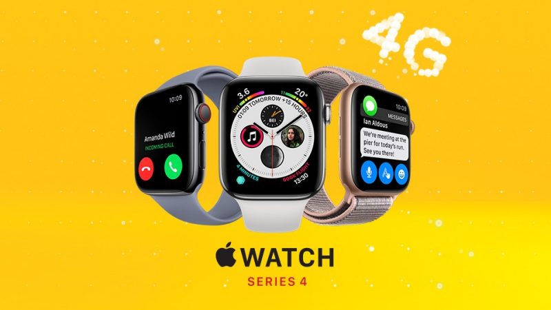 Three images of the Apple Watch Series 4 each with a different watch face