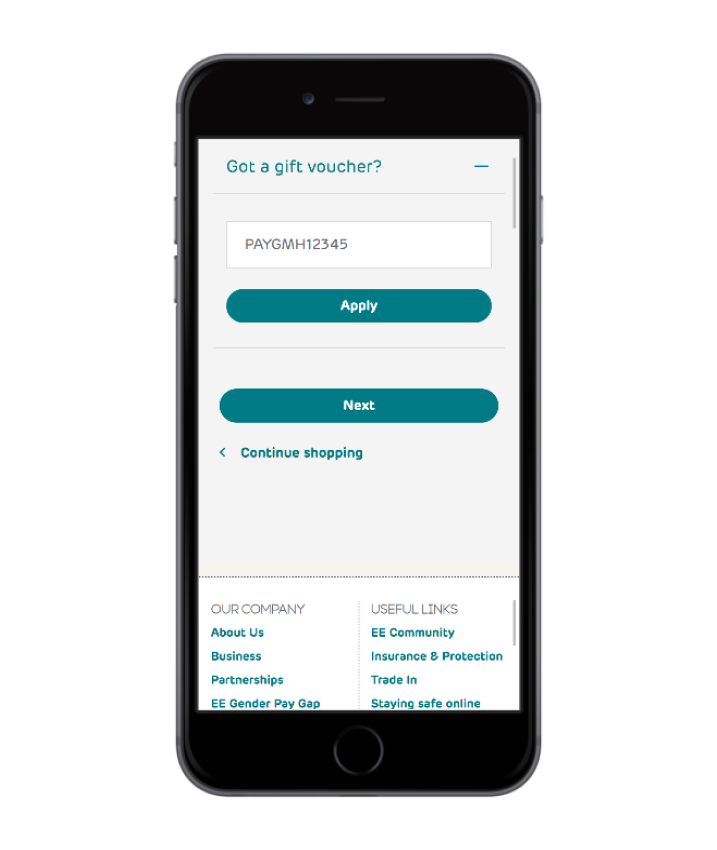 Image of website entering gift voucher
