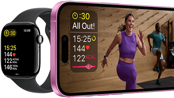 Workout metrics, on Apple Watch Series 10 and iPhone