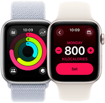 Activity ring tracking and calorie goals on two Apple Watch SE devices