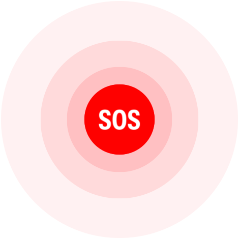 Red circle containing the word SOS, representing Emergency SOS capability