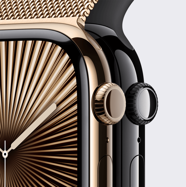 A close-up view of the Gold Titanium finish and the Jet Black Aluminium finish.