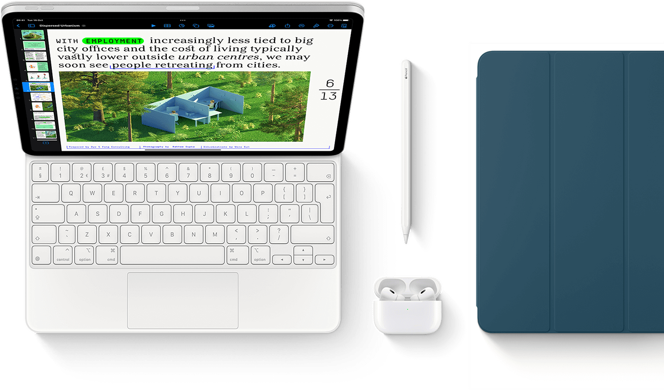 Smart Keyboard Folio, Apple Pencil, AirPods Pro and iPad Cover in Marine Blue