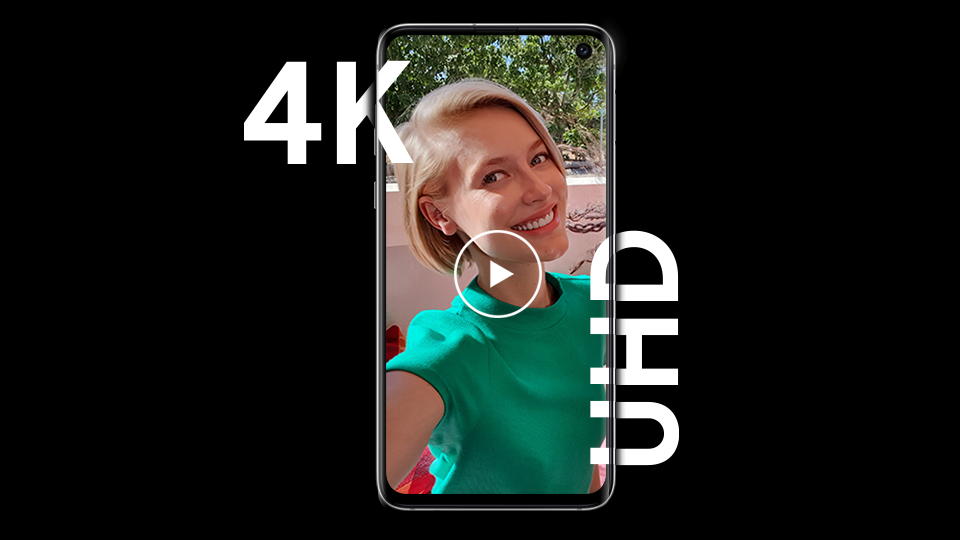 a woman recording herself on camera using the Galaxy S10