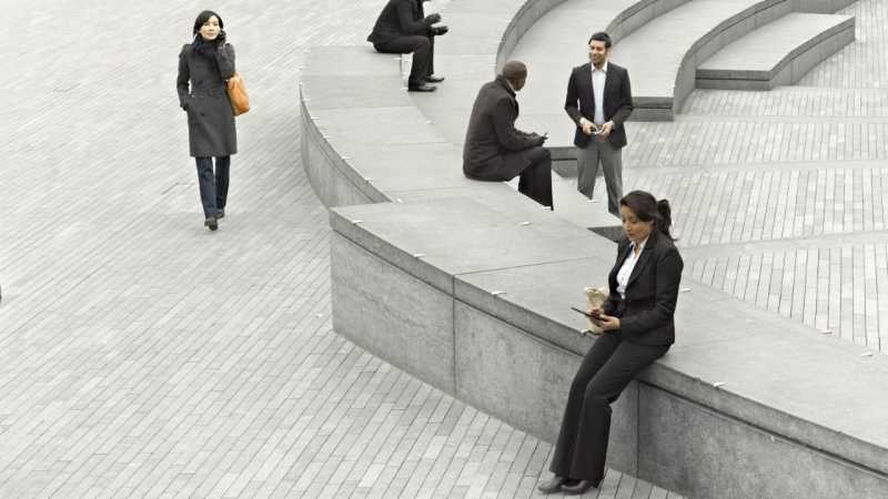 Office workers outside