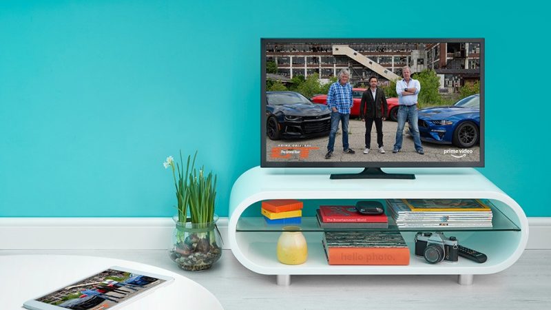 Amazon Prime being cast onto a TV set in an aqua living room