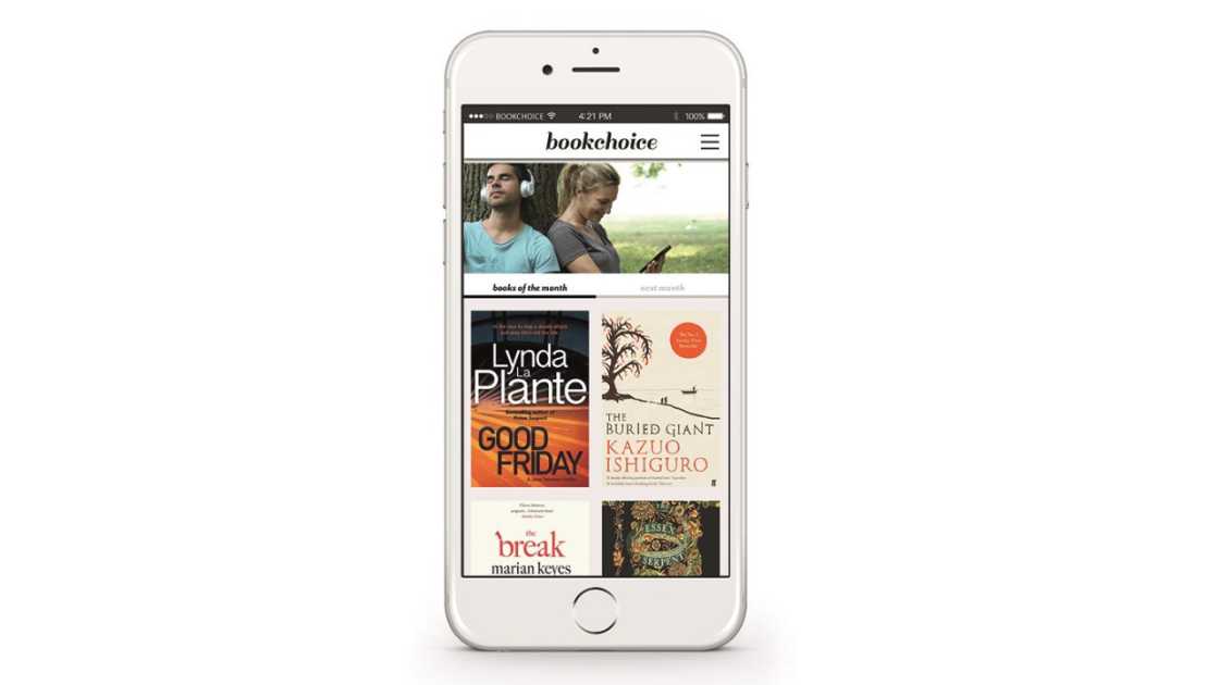 A mobile phone showcases the best and latest book titles for customers through Bookchoice