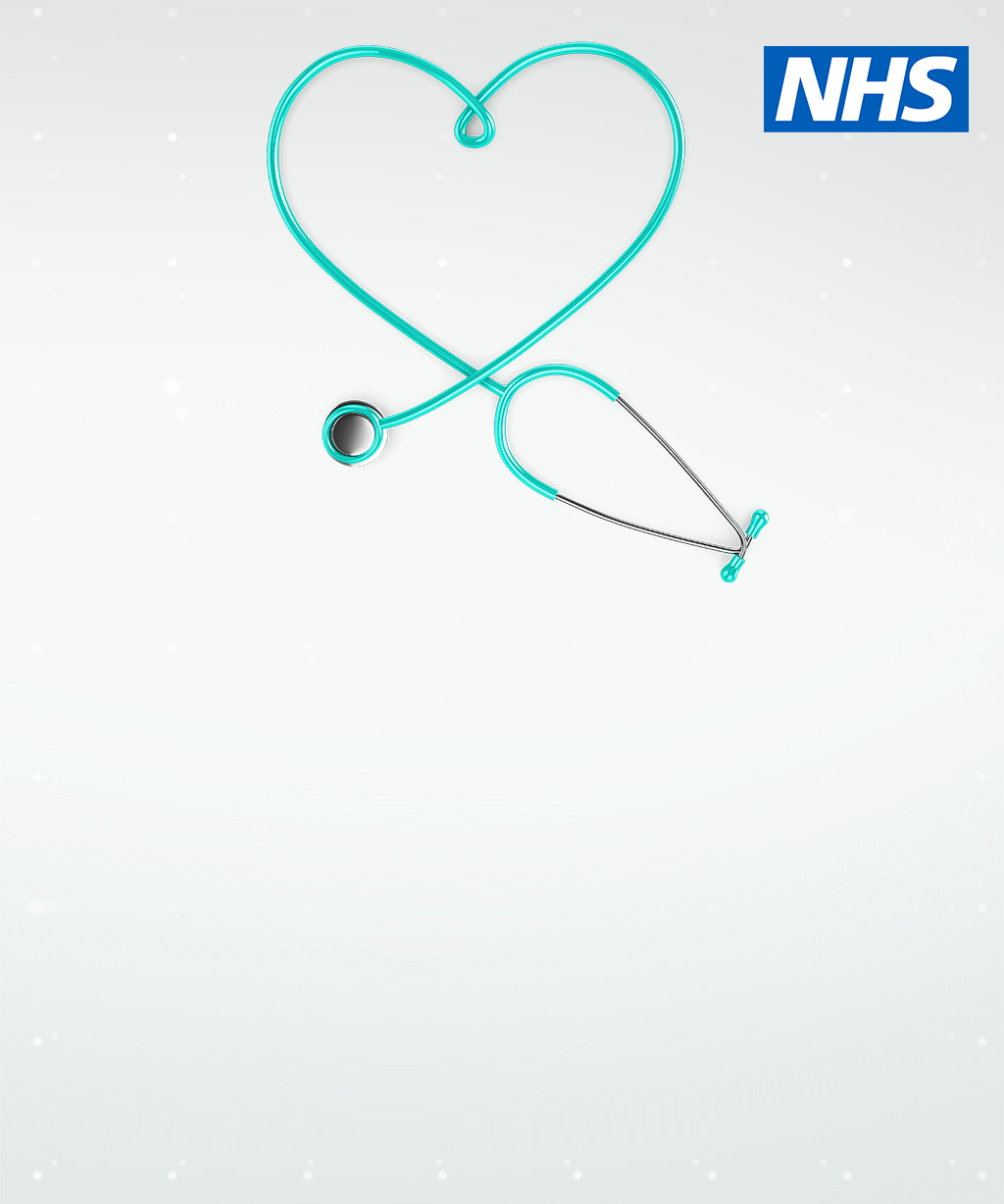 Stethoscope in heart shape with NHS logo