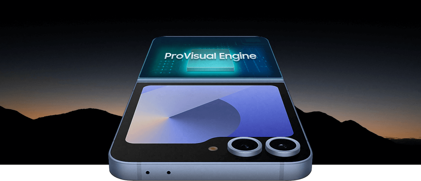 Device expanded showcasing the ProVisual Engine on a background of mountain 