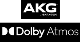 AKG by Harman, and Dolby Atomos logos